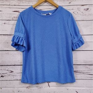 New Direction Blue Ruffle Sleeve Top, size Medium